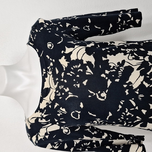 J.Crew Collection Black Ivory Preppy Lightweight Floral Knit Dress Size L - Picture 2 of 11